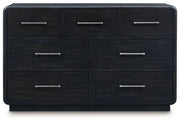 Rowanbeck California King Upholstered Panel Bed with Dresser in Gray/Black from Ashley - Lara Furniture