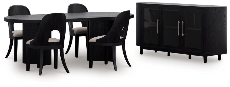 Rowanbeck Dining Table and 4 Chairs with Storage in Black from Ashley - Lara Furniture