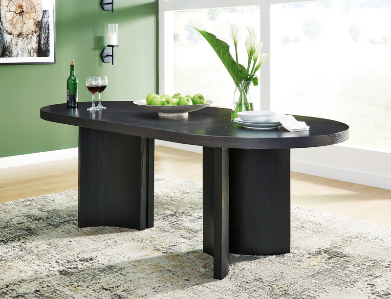 Rowanbeck Dining Table and 4 Chairs with Storage in Black from Ashley - Lara Furniture