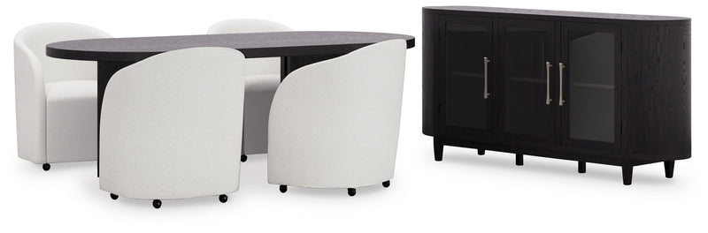 Rowanbeck Dining Table and 4 Chairs with Storage in Black from Ashley - Lara Furniture