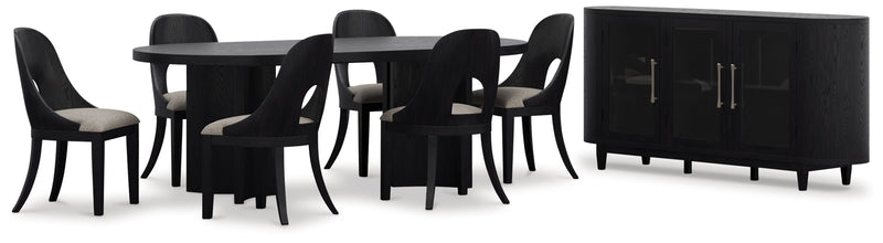 Rowanbeck Dining Table and 6 Chairs with Storage in Black from Ashley - Lara Furniture