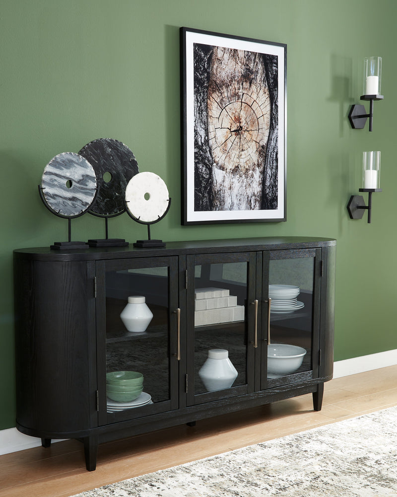 Rowanbeck Dining Table and 6 Chairs with Storage in Black from Ashley - Lara Furniture