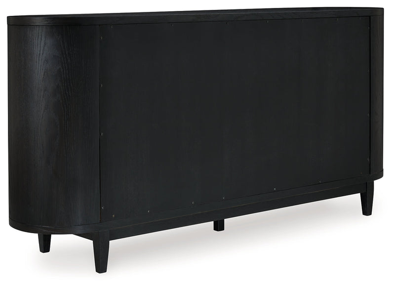 Rowanbeck Dining Table and 6 Chairs with Storage in Black from Ashley - Lara Furniture