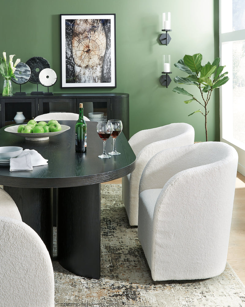 Rowanbeck Dining Table and 6 Chairs with Storage in Black from Ashley - Lara Furniture