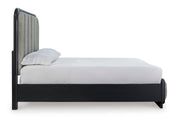 Rowanbeck Gray/Black Queen Upholstered Panel Bed - Lara FurnitureQueen Bed