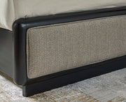 Rowanbeck Gray/Black Queen Upholstered Panel Bed - Lara FurnitureQueen Bed