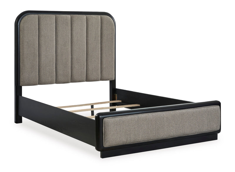 Rowanbeck Gray/Black Queen Upholstered Panel Bed - Lara FurnitureQueen Bed