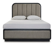 Rowanbeck Gray/Black Queen Upholstered Panel Bed - Lara FurnitureQueen Bed