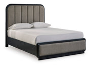 Rowanbeck Gray/Black Queen Upholstered Panel Bed - Lara FurnitureQueen Bed