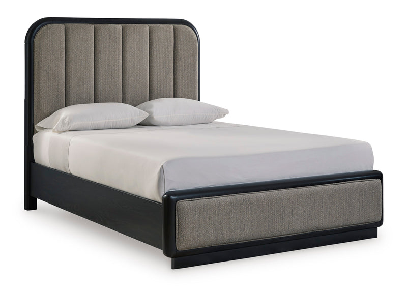 Rowanbeck Gray/Black Queen Upholstered Panel Bed - Lara FurnitureQueen Bed