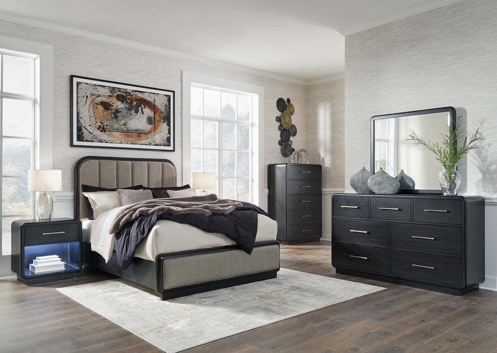 Rowanbeck Gray/Black Upholstered Panel Bedroom Set - Gate FurnitureBedroom Set