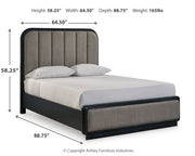 Rowanbeck Queen Upholstered Panel Bed with Dresser and 2 Nightstands in Gray/Black from Ashley - Lara Furniture