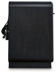 Rowanbeck Queen Upholstered Panel Bed with Dresser and 2 Nightstands in Gray/Black from Ashley - Lara Furniture