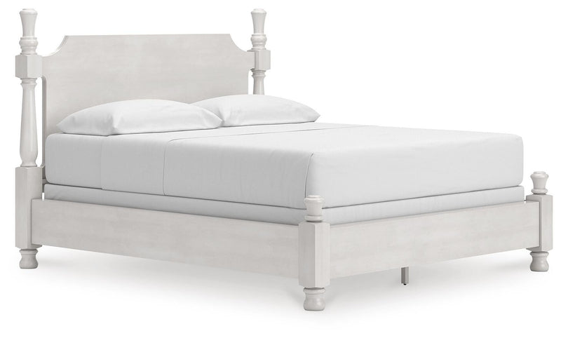 Rowlenstown California King Poster Bed, Dresser and Nightstand in Antique White - PKG023880
