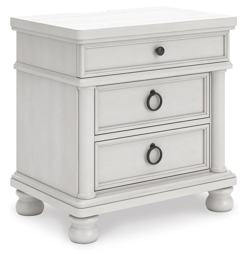 Rowlenstown California King Poster Bed, Dresser and Nightstand in Antique White - PKG023880