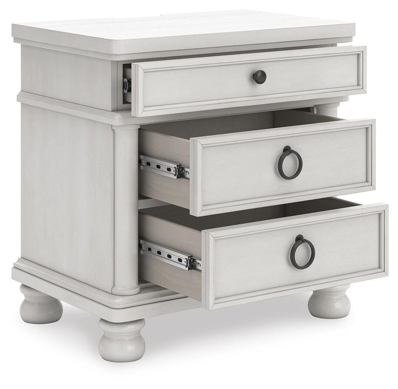 Rowlenstown California King Poster Bed, Dresser and Nightstand in Antique White - PKG023880