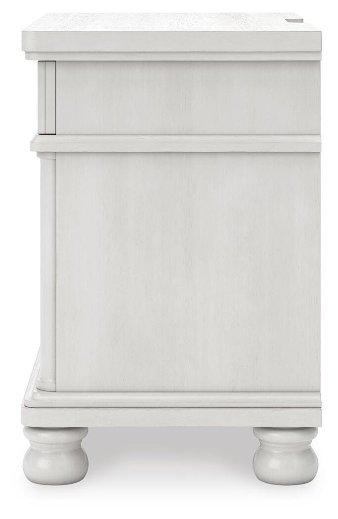 Rowlenstown California King Poster Bed, Dresser and Nightstand in Antique White - PKG023880