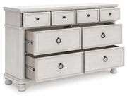 Rowlenstown California King Poster Bed, Dresser and Nightstand in Antique White - PKG023880