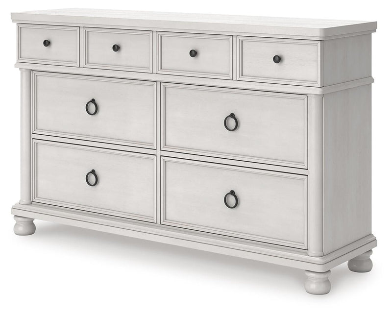 Rowlenstown California King Poster Bed, Dresser and Nightstand in Antique White - PKG023880