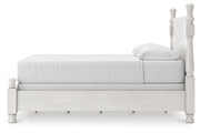 Rowlenstown California King Poster Bed, Dresser, Mirror and Nightstand in Antique White - PKG023879