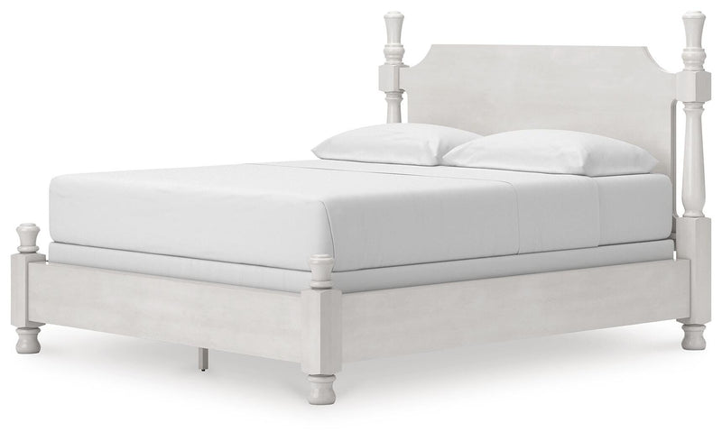 Rowlenstown California King Poster Bed, Dresser, Mirror and Nightstand in Antique White - PKG023879
