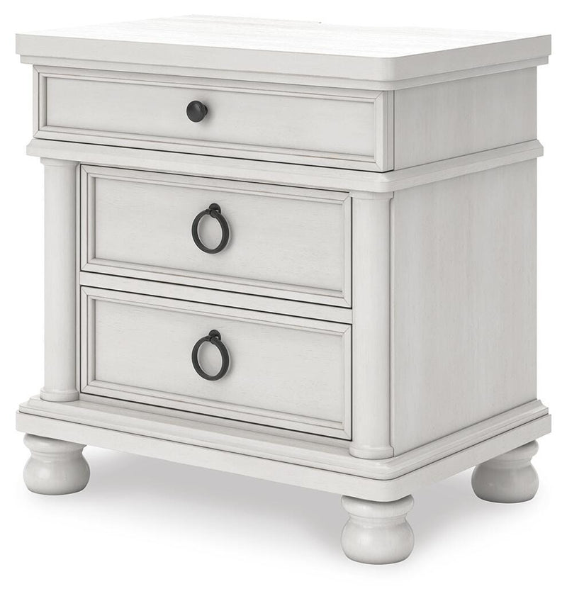Rowlenstown California King Poster Bed, Dresser, Mirror and Nightstand in Antique White - PKG023879