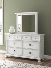 Rowlenstown California King Poster Bed, Dresser, Mirror and Nightstand in Antique White - PKG023879