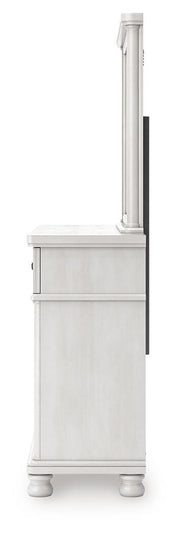 Rowlenstown California King Poster Bed, Dresser, Mirror and Nightstand in Antique White - PKG023879