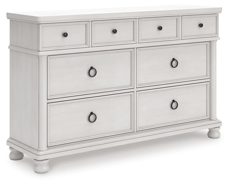 Rowlenstown King Poster Bed, Dresser and Nightstand in Antique White - PKG023875