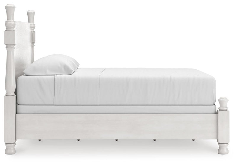 Rowlenstown King Poster Bed, Dresser, Mirror and Nightstand in Antique White - PKG023874