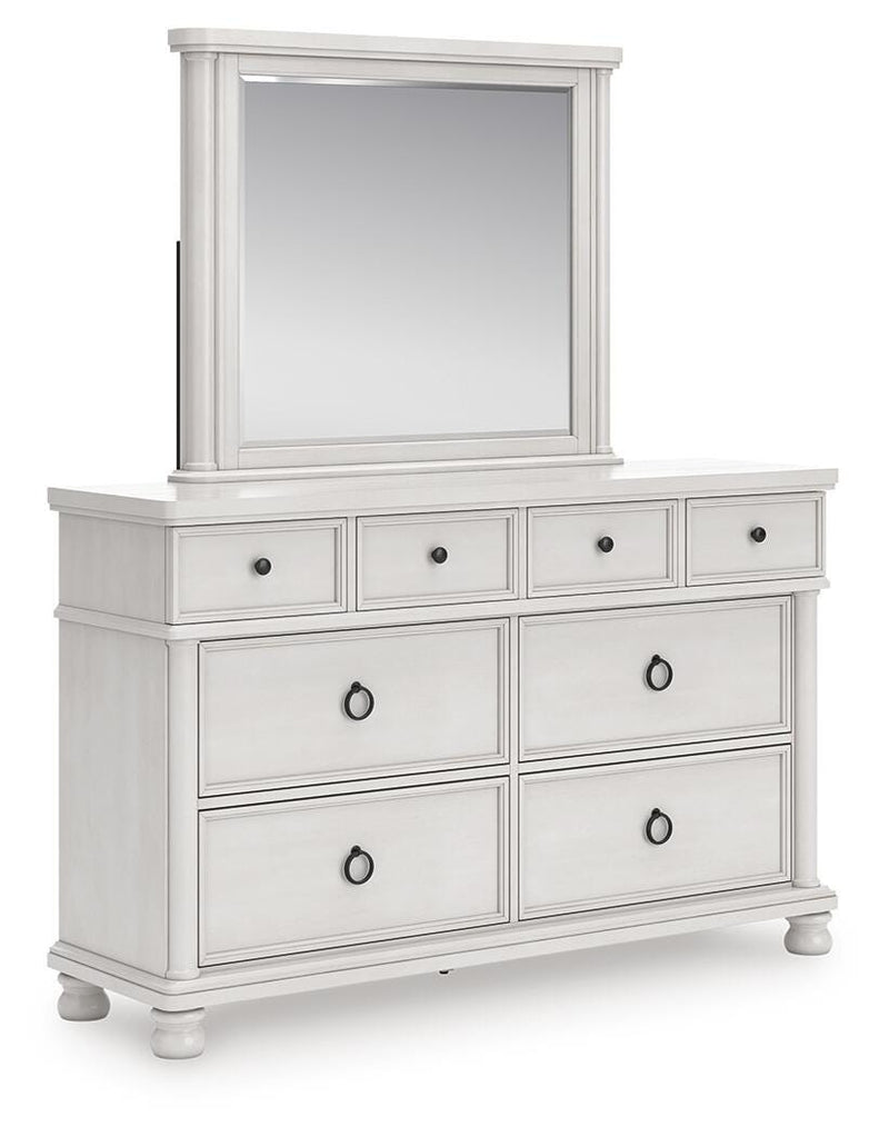 Rowlenstown King Poster Bed, Dresser, Mirror and Nightstand in Antique White - PKG023874
