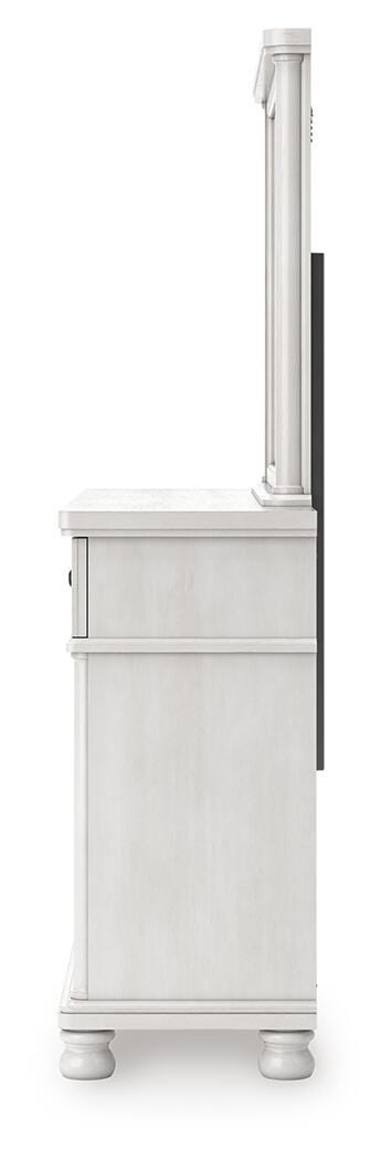 Rowlenstown King Poster Bed, Dresser, Mirror and Nightstand in Antique White - PKG023874