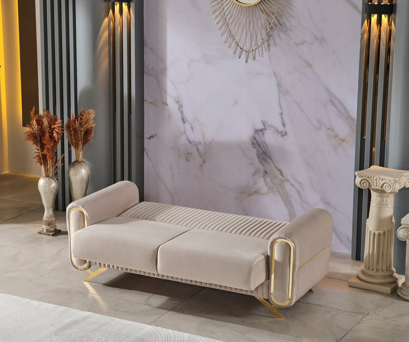 Royal Convertible Loveseat Beige in Beige - 101-ROY-ANK529-2