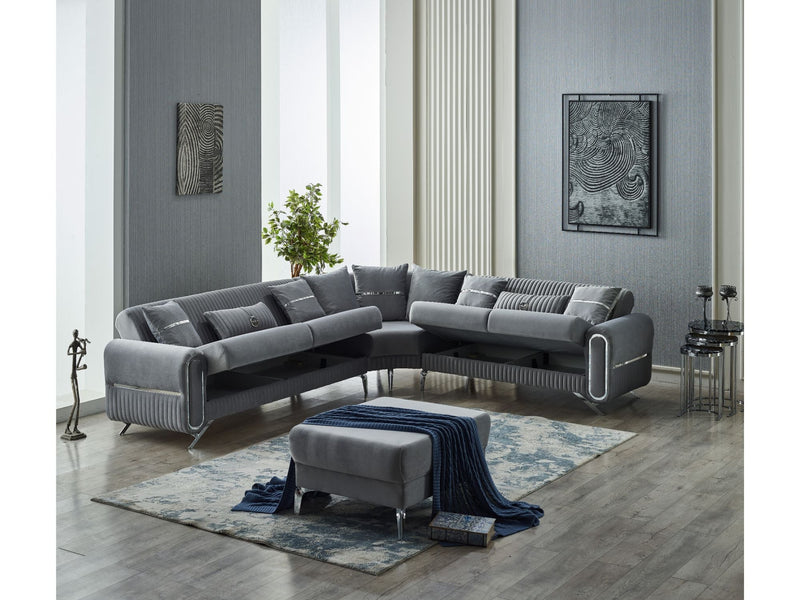 Royal Convertible Sectional Sofa Grey in Grey - 105-ROY-LUX405-5