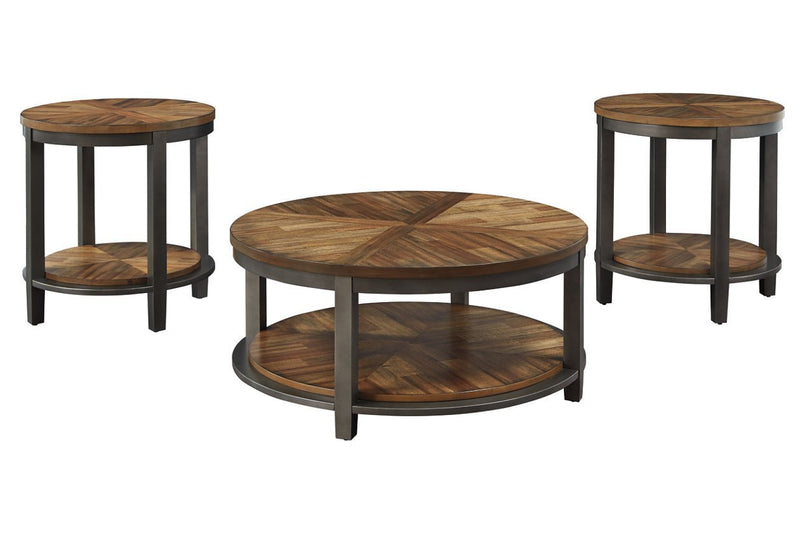 Roybeck Light Brown/Bronze Table (Set of 3) - Lara FurnitureOccasional Table Set