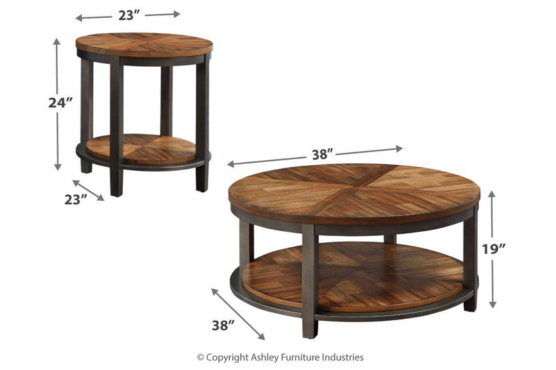 Roybeck Light Brown/Bronze Table (Set of 3) - Lara FurnitureOccasional Table Set