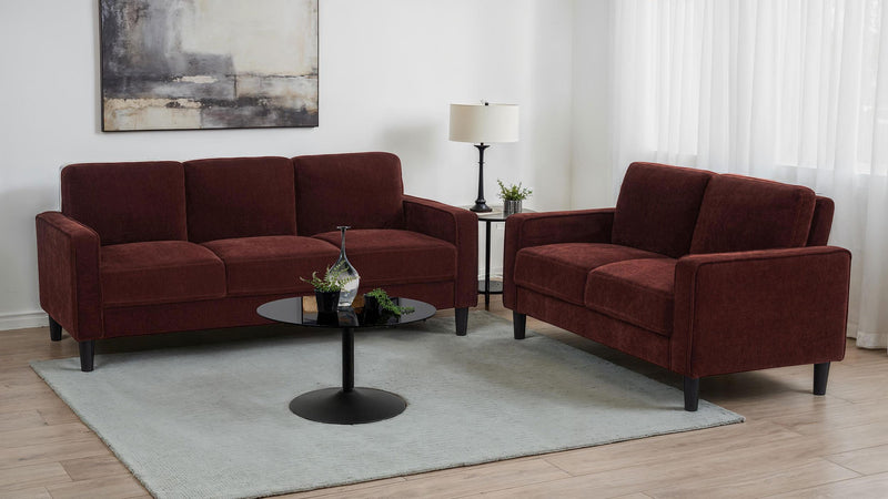 Ruth Fabric Upholstered Track Arm Loveseat Rust Red - 511212