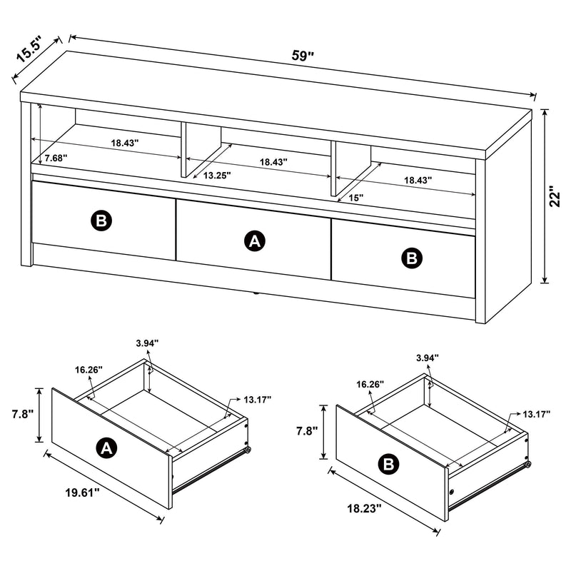 Rutland 59-inch 3-drawer TV Stand Media Console Black - 705802