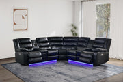 [S419-Sectional-1] Jovi - Sectional (S418_S419) (Black, Power, Tube LED, 3PC), Leather Gel, Brown With : Power Recliner, Console, Speaker, Sub Woofer, Tube LED light, Cup Holder, USB Charger Each - S419-Sectional-1