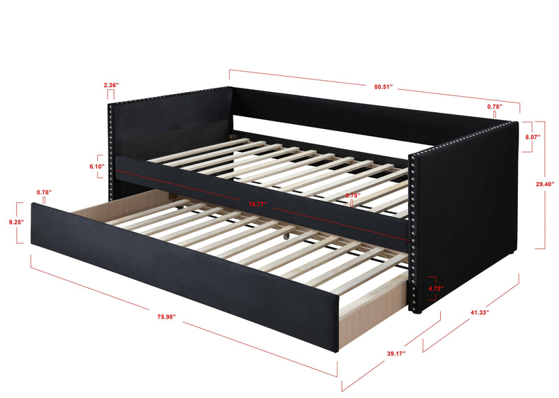 Sadie Black Velvet Twin Daybed - Lara FurnitureDaybed