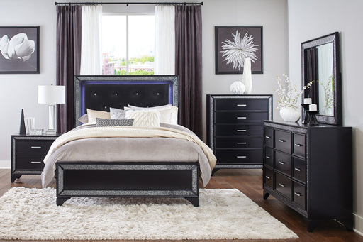 Salon Black LED Upholstered Panel Bedroom Set - Lara FurnitureBedroom Set