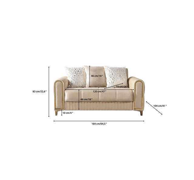Sandra Ivory Velvet Loveseat 64.5" - SANDRAIVORY-L