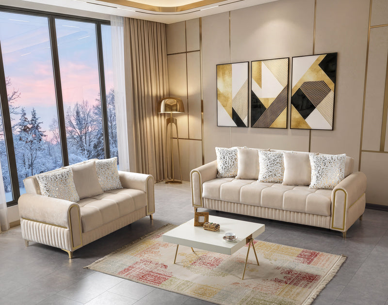 Sandra Ivory Velvet Sofa 88" & Loveseat 64" - SANDRAIVORY-SL
