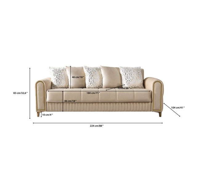 Sandra Ivory Velvet Sofabed 88" - SANDRAIVORY-S