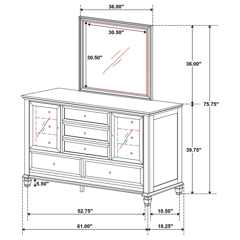 Sandy Beach 11-drawer Dresser with Mirror Cream White - 201303M