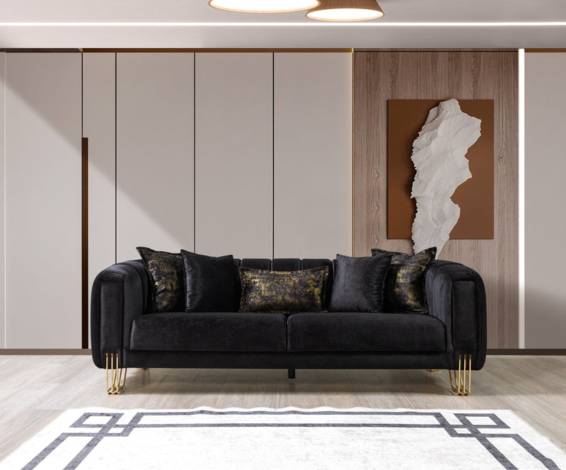 Santana Black Velvet Sofa & Loveseat [ETA: 5/16] - Lara FurnitureLiving Room Set