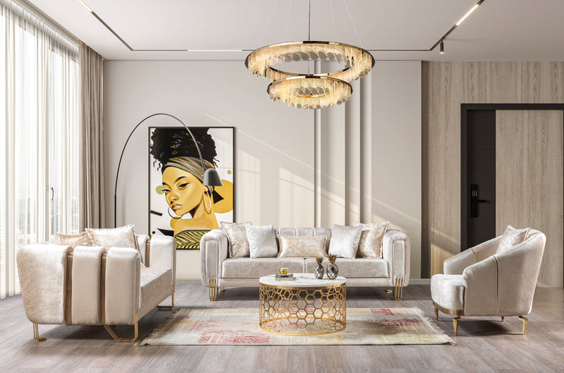 Santana Ivory Velvet Sofa & Loveseat - SANTANAIVORY-SL