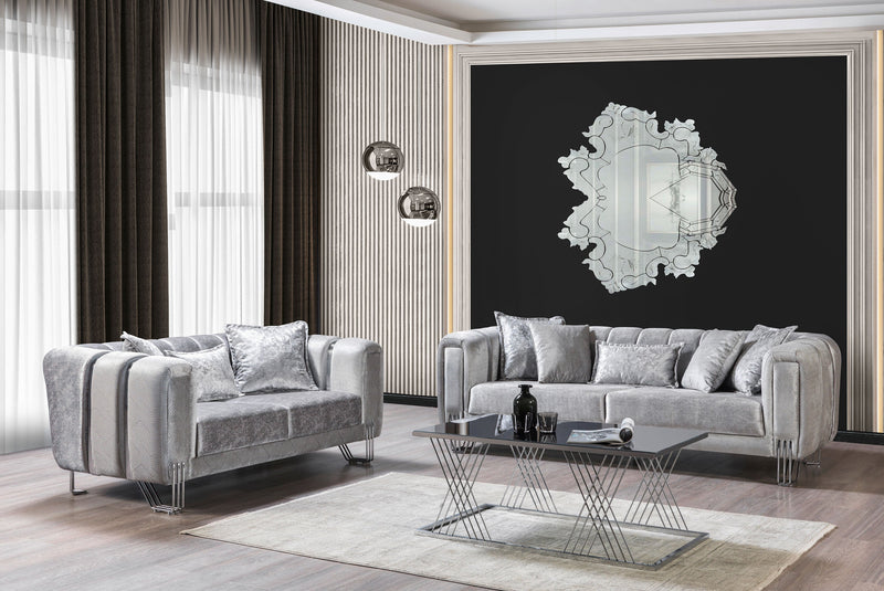 Santana Silver Velvet Sofa & Loveseat - SANTANASILVER-SL
