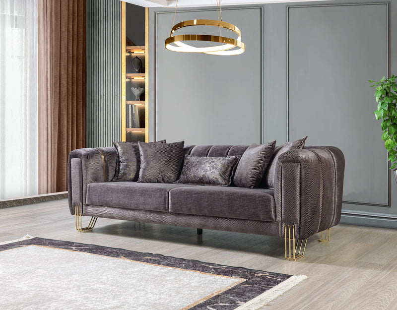 Santana Smoke Velvet Sofa & Loveseat - Lara FurnitureLiving Room Set