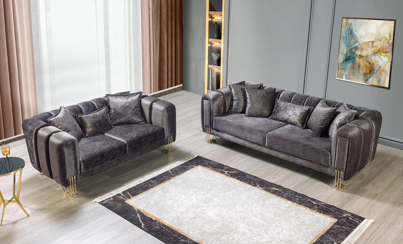 Santana Smoke Velvet Sofa & Loveseat - Lara FurnitureLiving Room Set